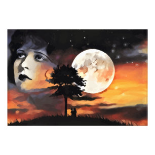 Womans face moon tree silhouette abstract art photo print