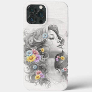 Woman's Face With Flowers Textured Effect iPhone 13 Pro Max Case