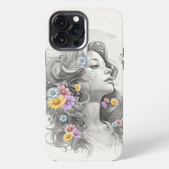 Woman's Face With Flowers Textured Effect iPhone Case (Back)