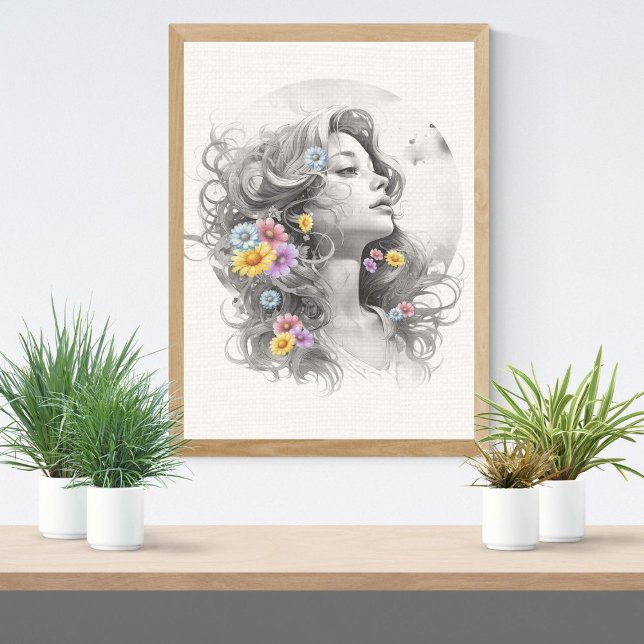 Woman's Face With Flowers Textured Effect Poster (Creator Uploaded)