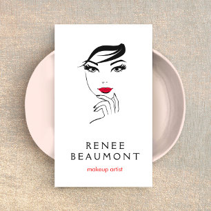 Woman's Face with Red Lips Elegant White Business Card