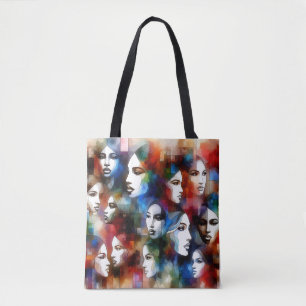 womans faces abstract watercolors pop art tote bag
