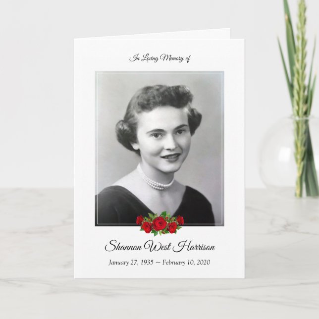 Woman's Funeral Program | Red Rose Floral (Front)