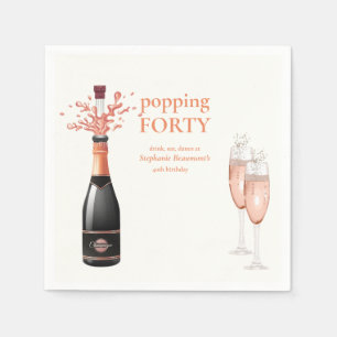 Woman's Funny Popping Champagne 40th Birthday Napkin