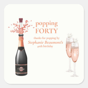 Woman's Funny Popping Champagne 40th Birthday Square Sticker