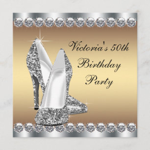 Womans Gold 50th Birthday Party Invitation