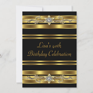 Womans Gold Black 40th Birthday Party Invitation