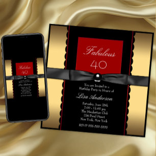 Womans Gold Black and Red Birthday Party Invitation