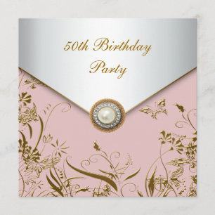Womans Gold Butterfly 50th Birthday Party Invitation