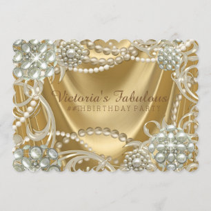 Womans Gold Pearl Birthday Party Invitation