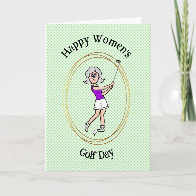 Woman's Golf Day Greeting Card Grey Hair Golfer (Front)