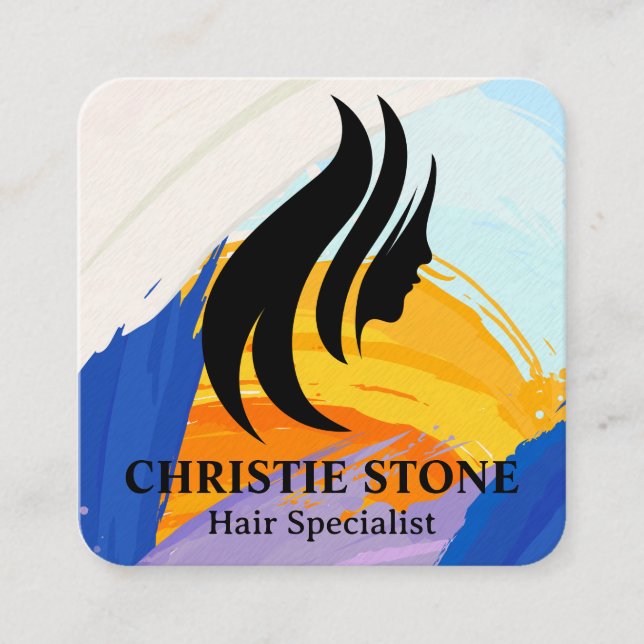 Womans Hair Logo | Salon | Beauty Square Business Card (Front)