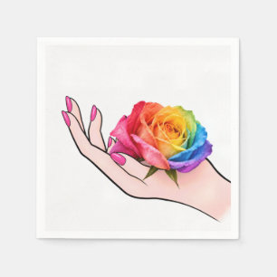 Woman's Hand Cradling a Rainbow Rose Napkin