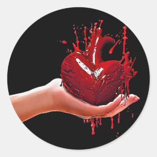 womans hand holding bloody Heart heartbreak  Art Classic Round Sticker