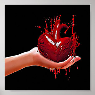 womans hand holding bloody Heart heartbreak  Art Poster