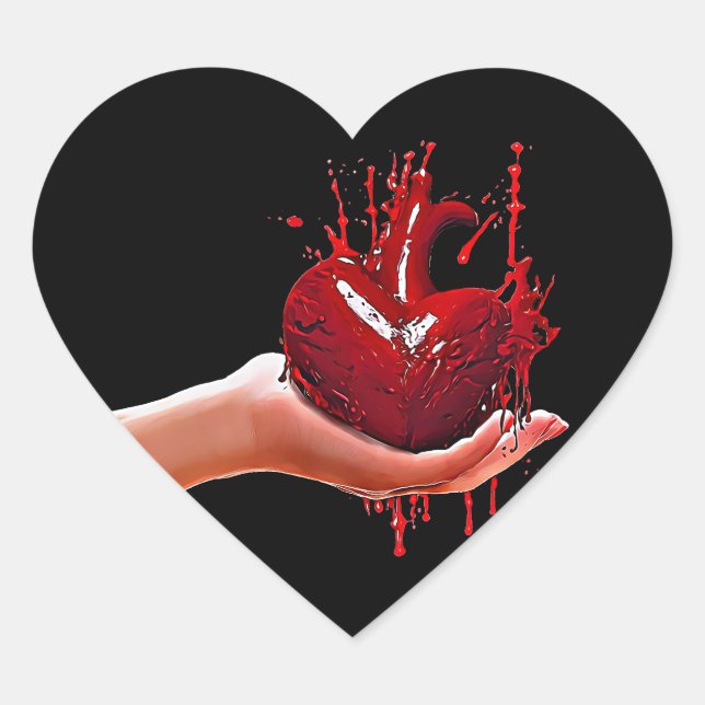 womans hand holding bloody Heart heartbreak  Art Sticker (Front)
