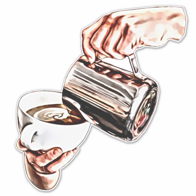 womans hand pouring coffee digital art painting (Front)