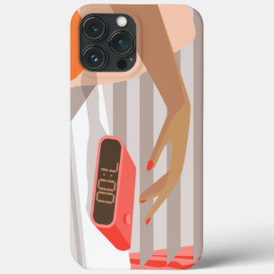Womans hand pushing on alarm clock snooze button iPhone 13 pro max case