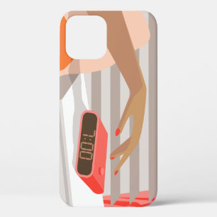 Womans hand pushing on alarm clock snooze button iPhone 12 case