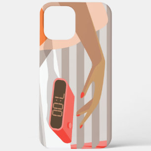 Womans hand pushing on alarm clock snooze button iPhone 12 pro max case