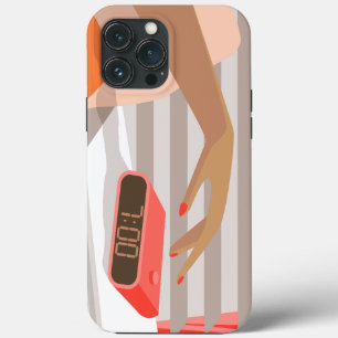 Womans hand pushing on alarm clock snooze button iPhone 13 pro max case