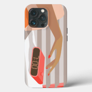 Womans hand pushing on alarm clock snooze button iPhone 13 pro case