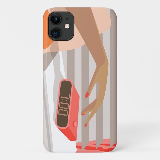 Womans hand pushing on alarm clock snooze button Case-Mate iPhone case (Back)