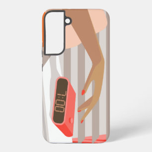 Womans hand pushing on alarm clock snooze button samsung galaxy case