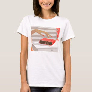 Womans hand pushing on alarm clock snooze button T-Shirt