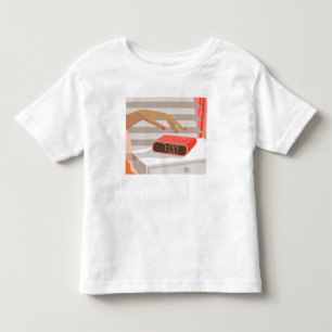 Womans hand pushing on alarm clock snooze button toddler T-Shirt