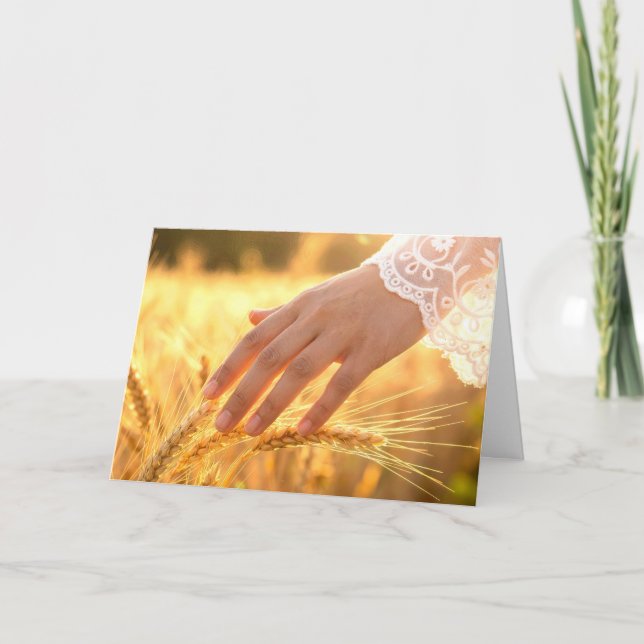 Woman's Hand Touching Wheat Tassels Card (Front)
