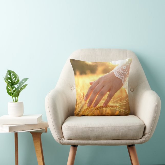 Woman's Hand Touching Wheat Tassels Cushion (Chair)