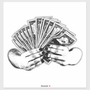 womans hands holding dollar bills cash money art