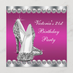 Womans Hot Pink 21st Birthday Party Invitation