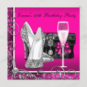 Womans Hot Pink Birthday Party Invitation