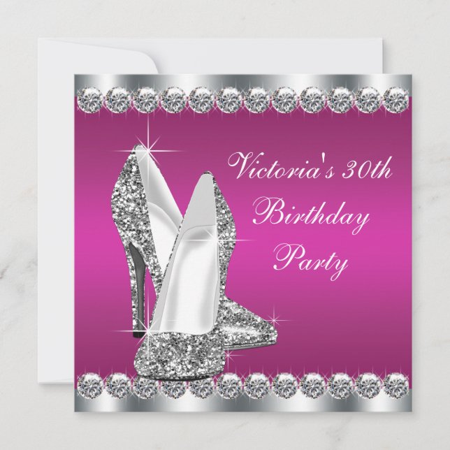 Womans Hot Pink Birthday Party Invitation (Front)