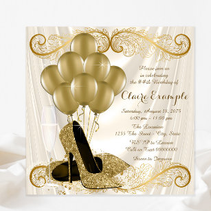 Womans Ivory and Gold Birthday Party Glamour Satin Invitation