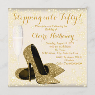 Womans Ivory and Gold Birthday Party Invitation