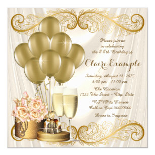 Womans Ivory and Gold Birthday Party Invitation
