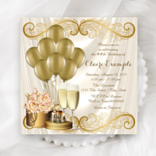 Womans Ivory and Gold Birthday Party Invitation