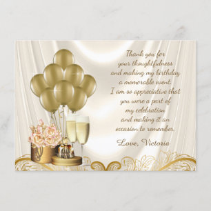Womans Ivory Gold Birthday Party Thank You Cards