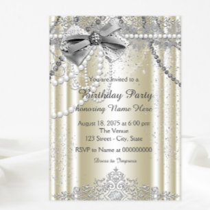 Womans Ivory Pearl Birthday Party Invitation