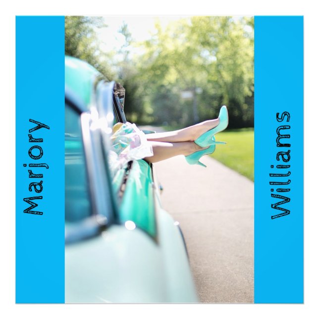 Woman's legs vintage car window. Stiletto Editable Photo Print (Front)