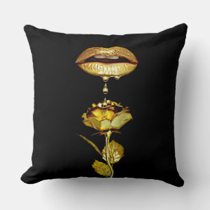 Womans Lips Dripping Liquid Gold makeup Art  Cushion