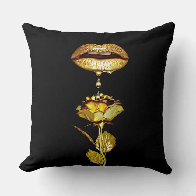 Womans Lips Dripping Liquid Gold makeup Art  Cushion (Front)