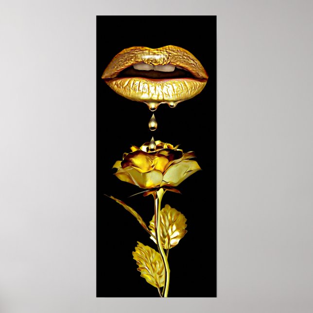 Womans Lips Dripping Liquid Gold makeup Art  Poster (Front)