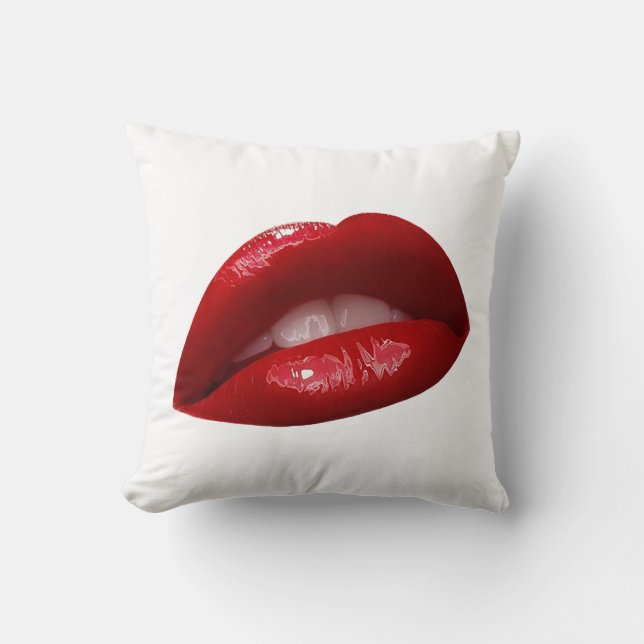 Woman's Luscious Red Lipstick Lips Cushion (Front)