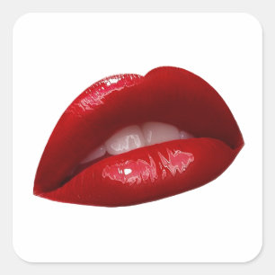 Woman's Luscious Red Lipstick Lips Square Sticker