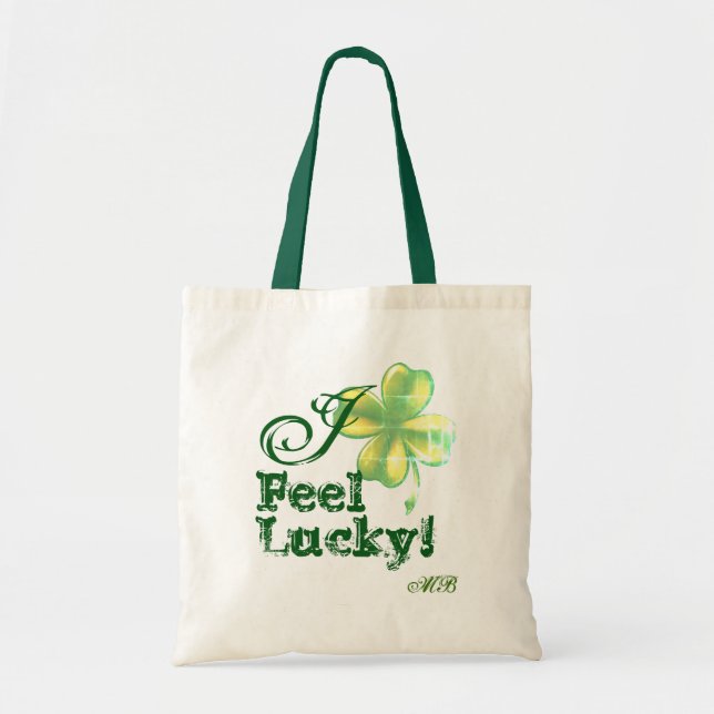 Woman's Monogram, I Feel Lucky, Shamrock Tote Bag (Front)