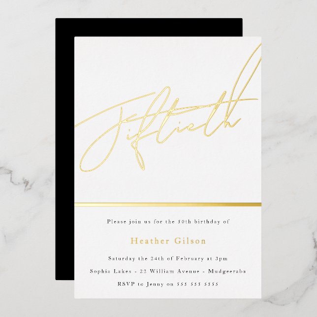 Womans or Mens 50th Birthday Party Gold Script (Front/Back)
